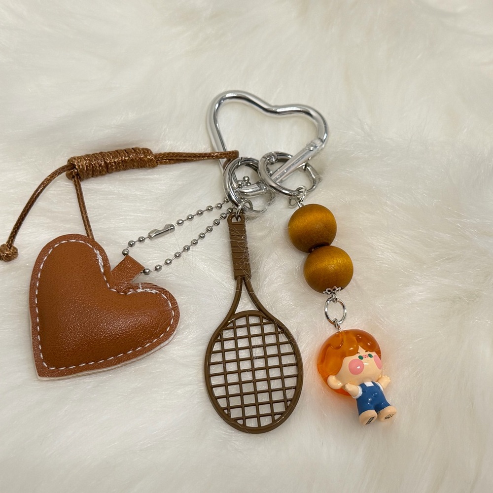 🤎🧡DIY POP Mart Brown Heart and Tennis Keychain